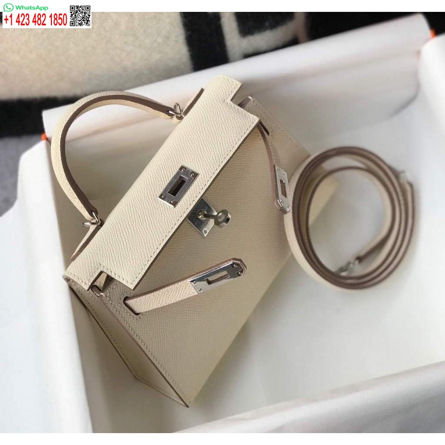 Replica Borsa Hermes Kelly Hermes Mini Borsa A Tracolla Epsom Da 19 Cm Beige Fibbia Argento 20457