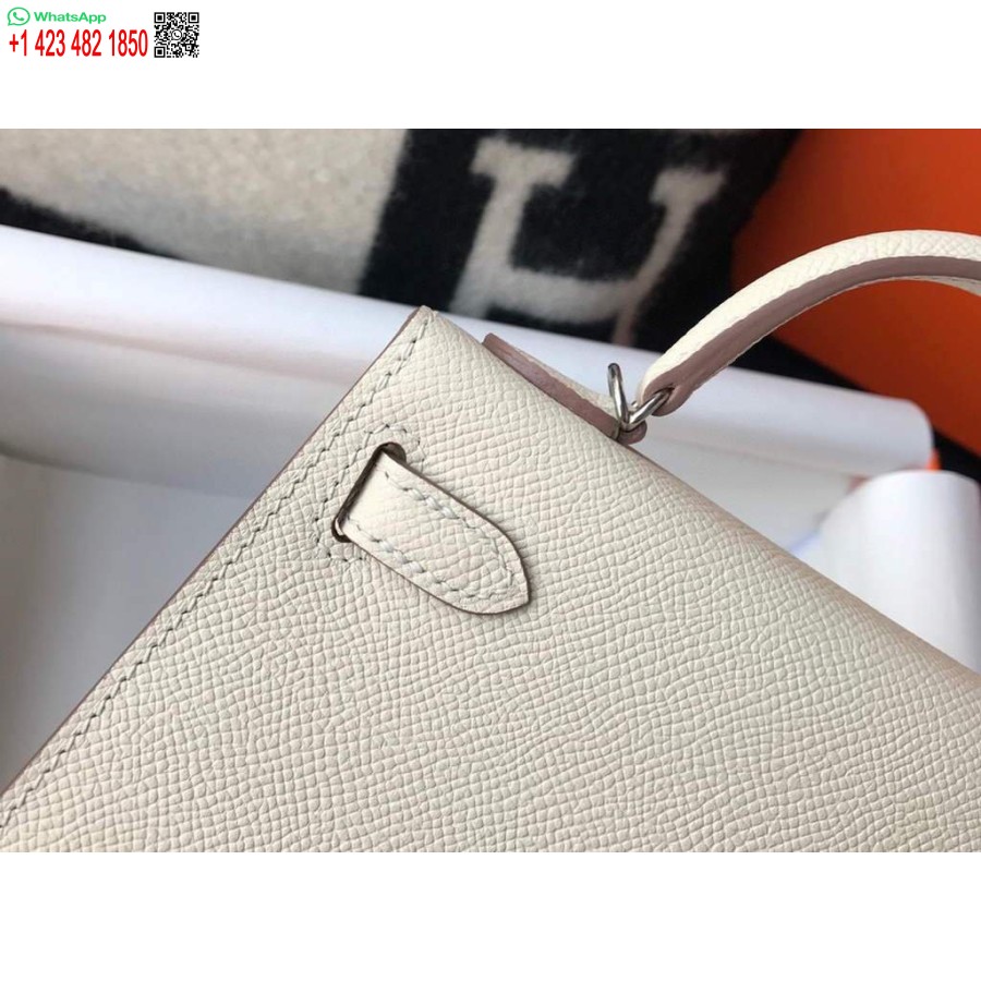 Replica Borsa Hermes Kelly Hermes Mini Borsa A Tracolla Epsom Da 19 Cm Beige Fibbia Argento 20457