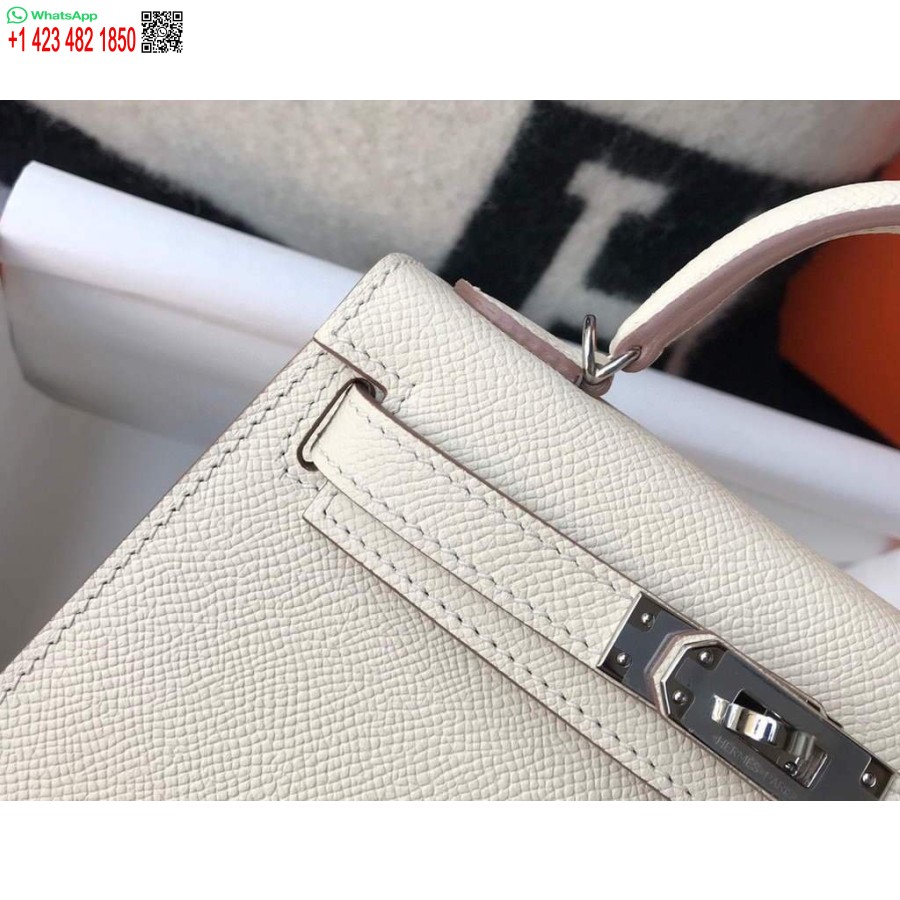 Replica Borsa Hermes Kelly Hermes Mini Borsa A Tracolla Epsom Da 19 Cm Beige Fibbia Argento 20457