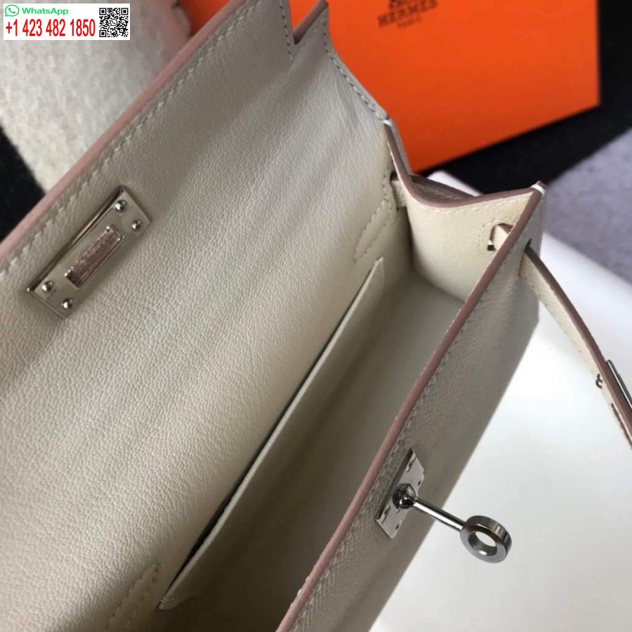 Replica Borsa Hermes Kelly Hermes Mini Borsa A Tracolla Epsom Da 19 Cm Beige Fibbia Argento 20457