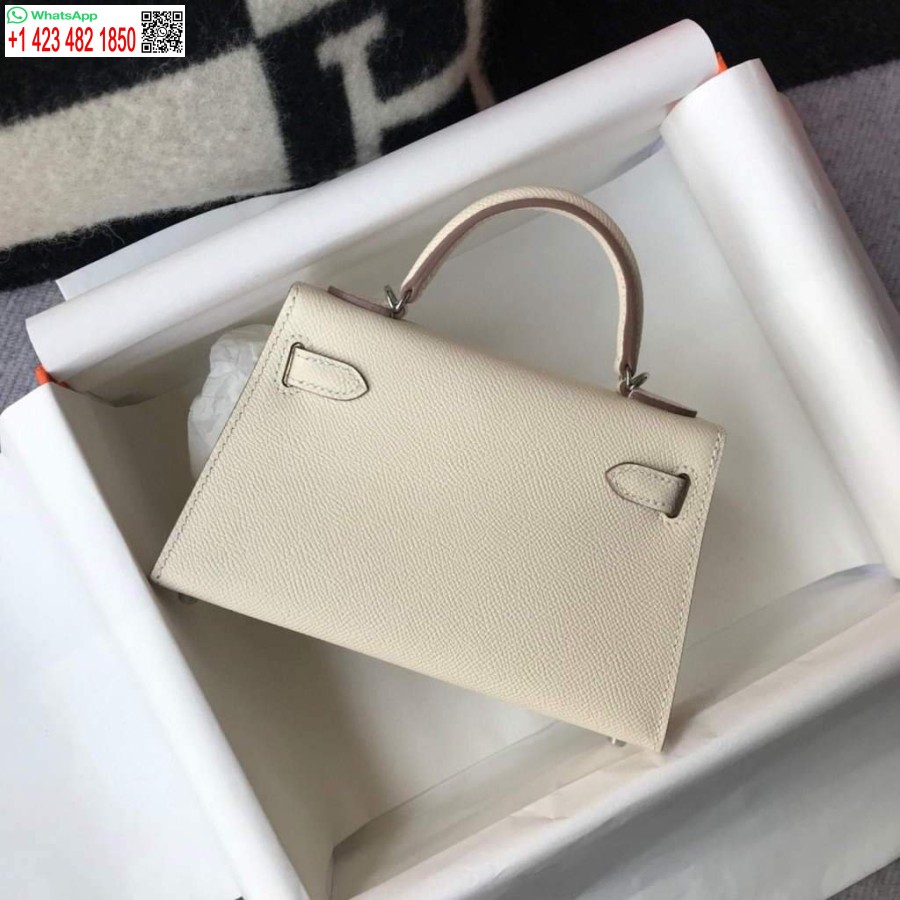 Replica Borsa Hermes Kelly Hermes Mini Borsa A Tracolla Epsom Da 19 Cm Beige Fibbia Argento 20457