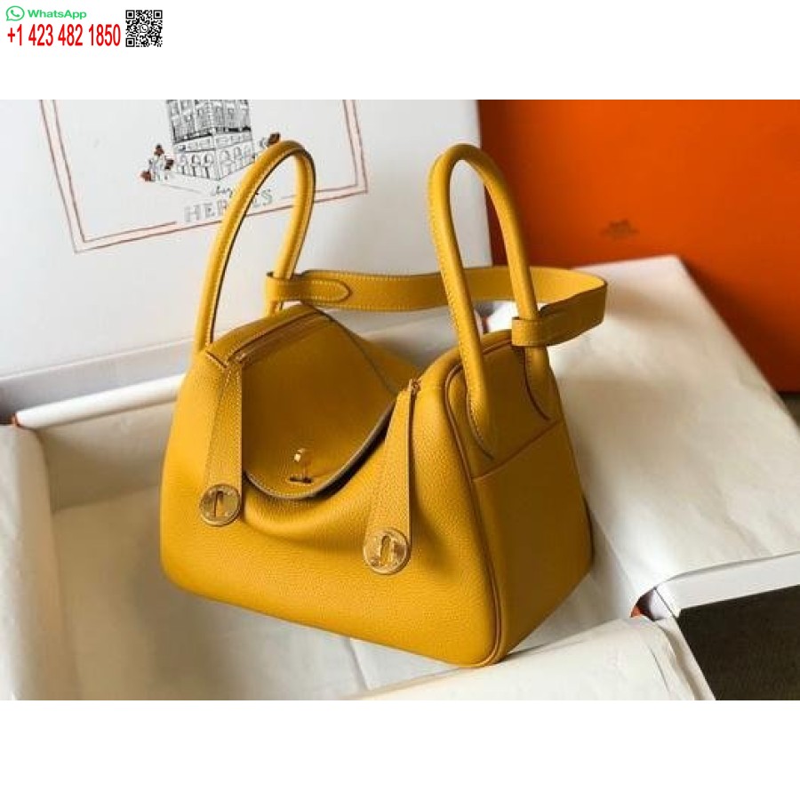 Replika Hermes Lindy 26cm Designer Axelväskor Gult Guld