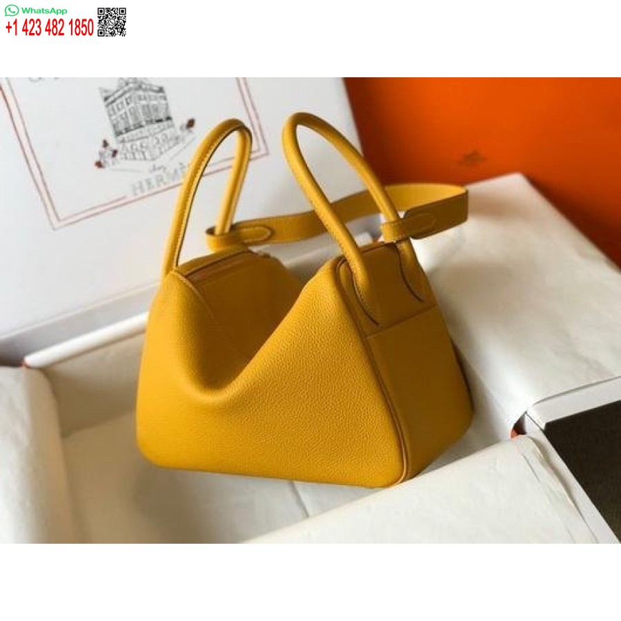 Replika Hermes Lindy 26cm Designer Axelväskor Gult Guld