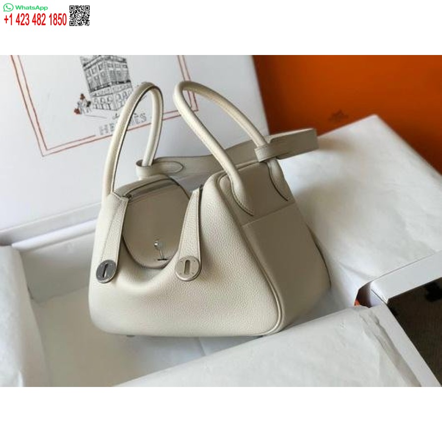 Replika Hermes Lindy 26cm Designer Axelväskor Vit Silver