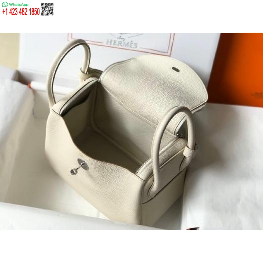 Replika Hermes Lindy 26cm Designer Axelväskor Vit Silver