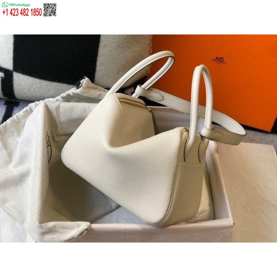 Replika Hermes Lindy 26 Cm Dizajnová Kabelka Cez Rameno Z Bieleho Zlata
