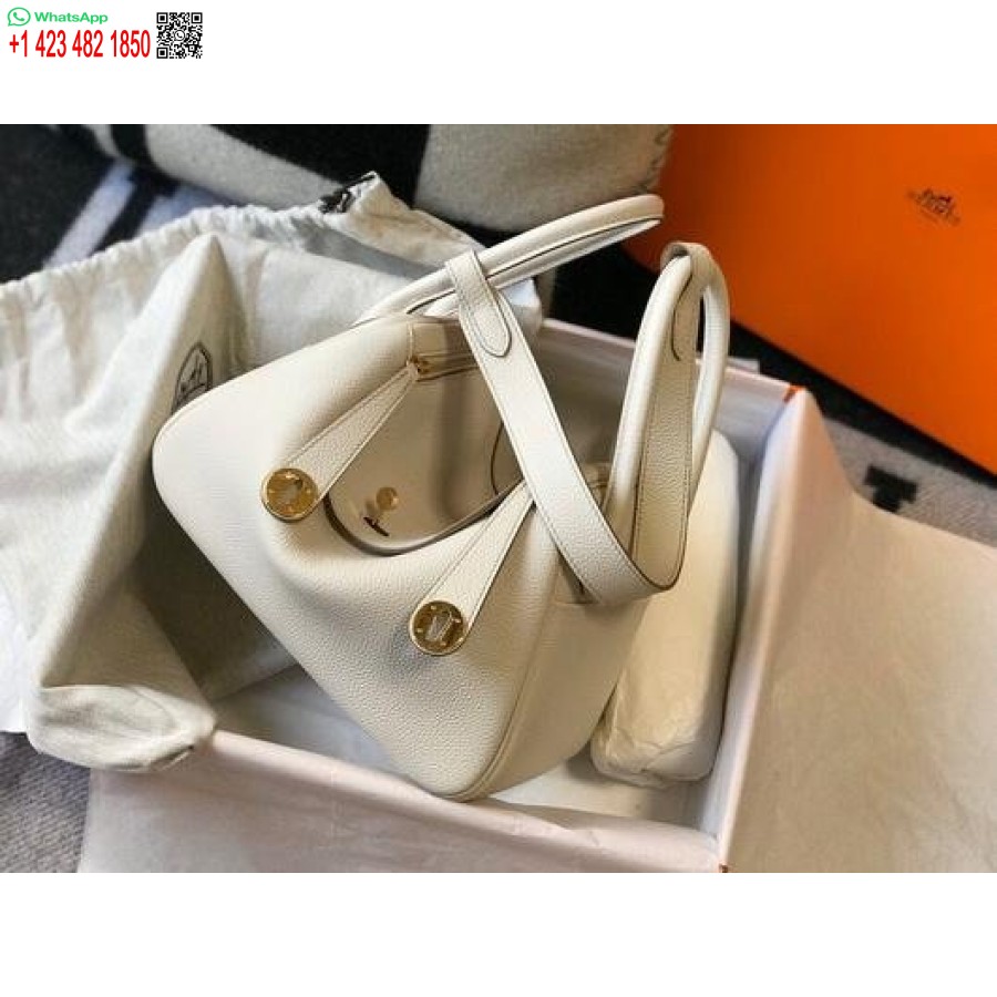 Replika Hermes Lindy 26 Cm Dizajnová Kabelka Cez Rameno Z Bieleho Zlata