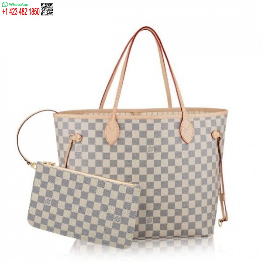 Replika Louis Vuitton Neverfull Mm Väska Damier Azur N41361 Blv055