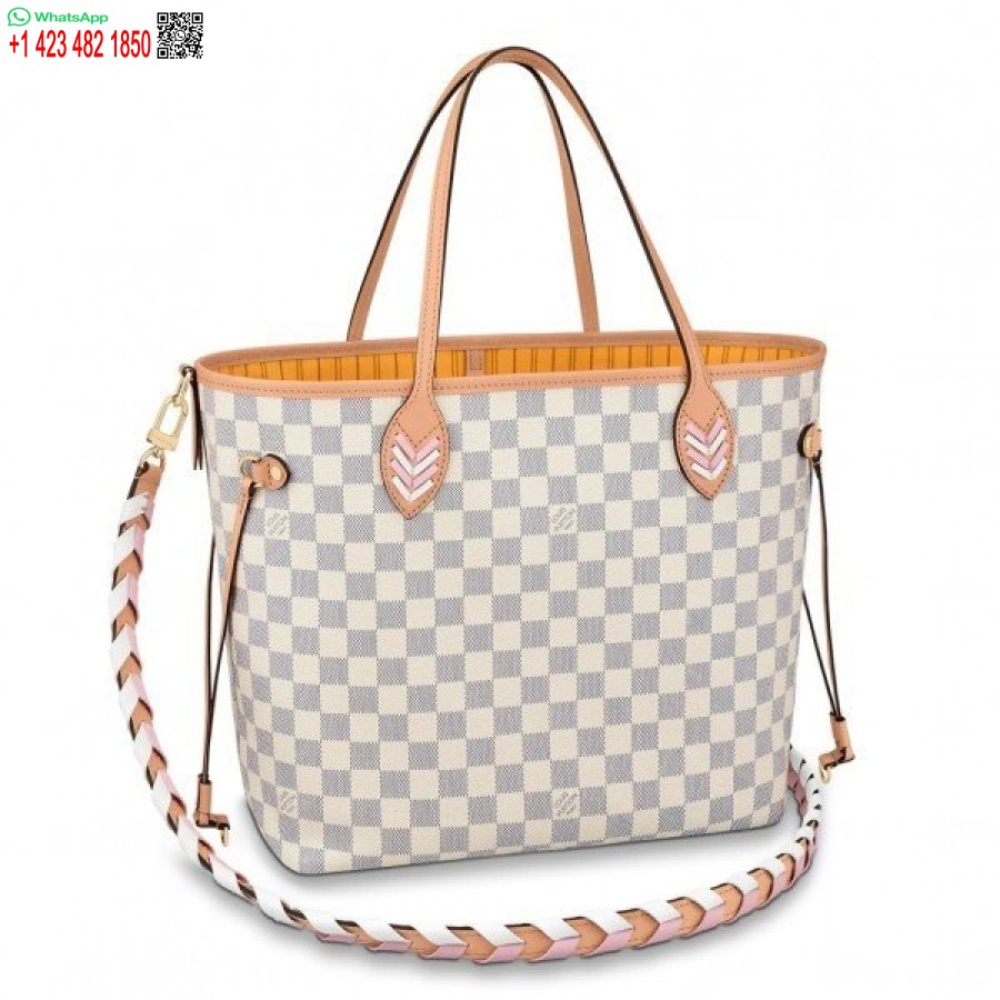 Replika Louis Vuitton Damier Azur Neverfull Mm Väska Med Flätad Rem N50047 Blv043