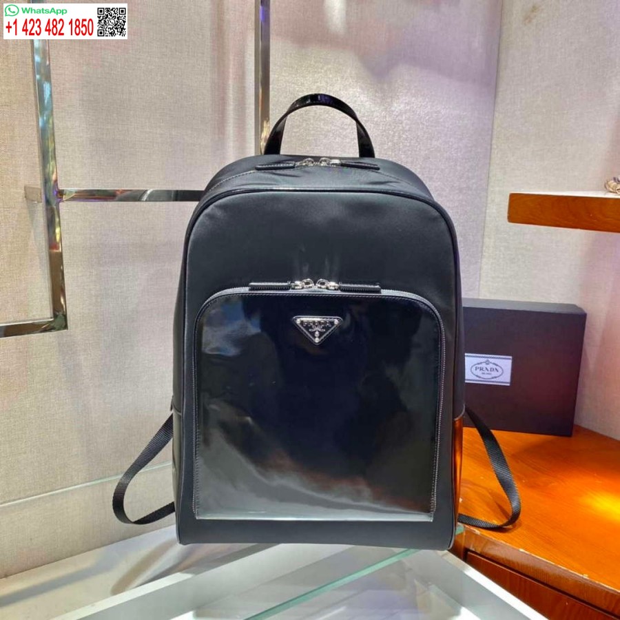 Replika Prada 2vz084 Re-najlon I Kožni Ruksak Crne Boje