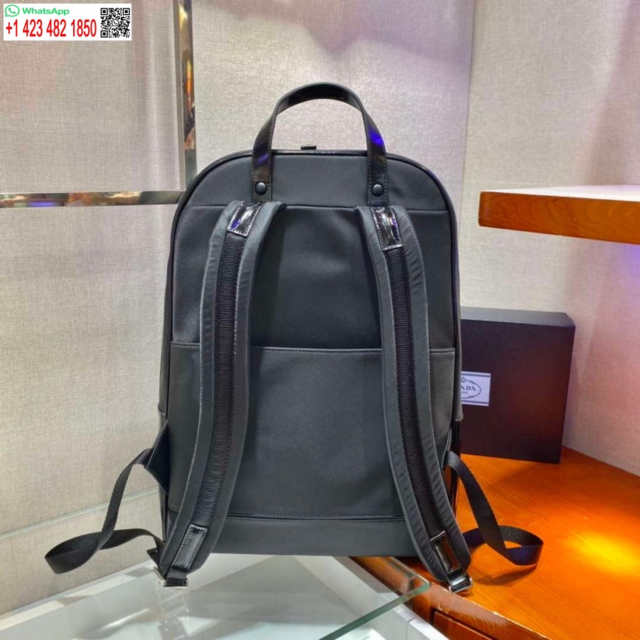 Replika Prada 2vz084 Re-najlon I Kožni Ruksak Crne Boje