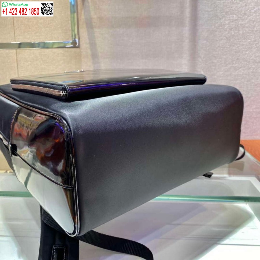 Replika Prada 2vz084 Re-najlon I Kožni Ruksak Crne Boje