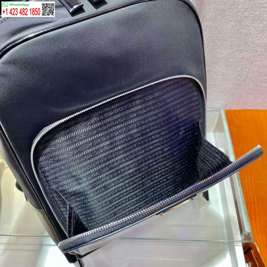 Replika Prada 2vz084 Re-najlon I Kožni Ruksak Crne Boje