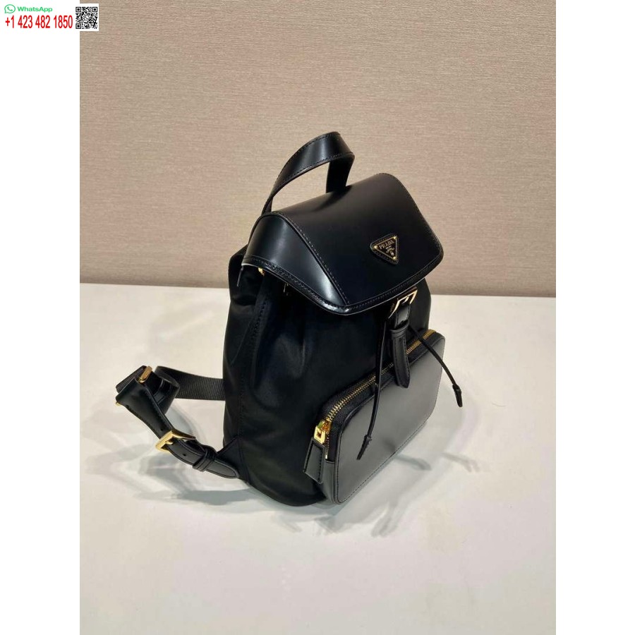 Réplica Prada 1bz074 Re-nylon Y Mochila De Cuero Cepillado Negro