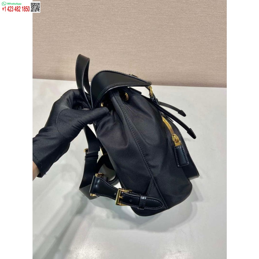 Réplica Prada 1bz074 Re-nylon Y Mochila De Cuero Cepillado Negro