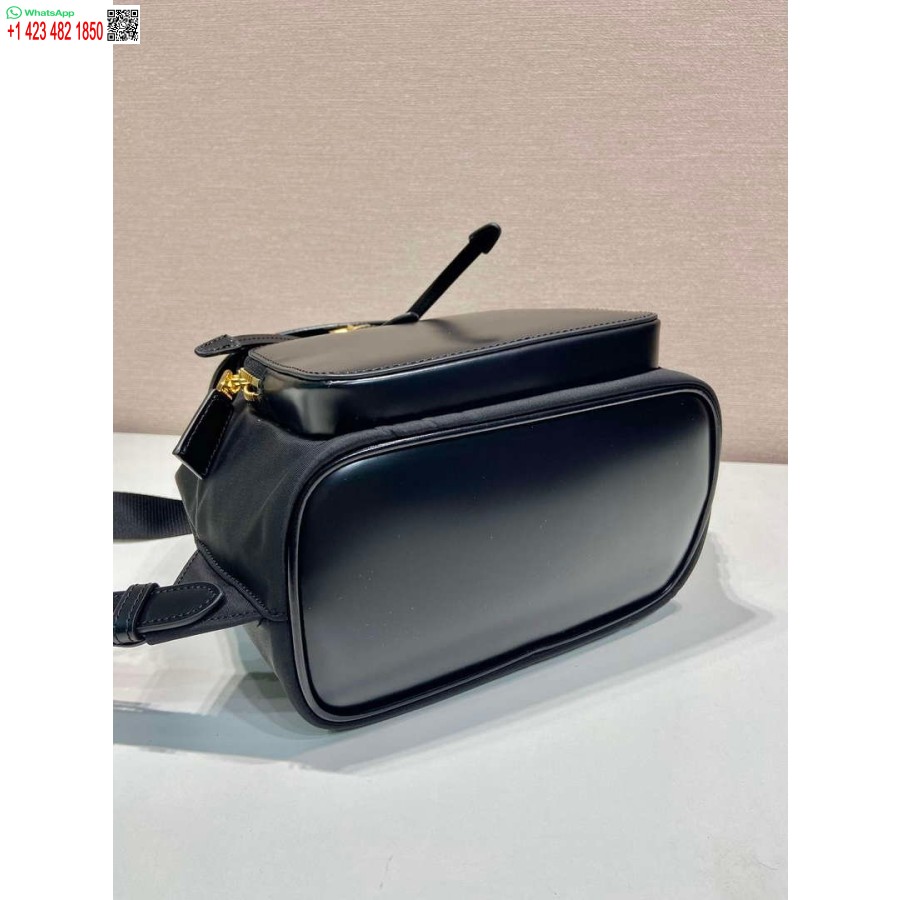 Réplica Prada 1bz074 Re-nylon Y Mochila De Cuero Cepillado Negro