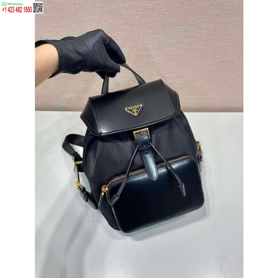 Replica Prada 1bz074 Zaino In Re-nylon E Pelle Spazzolata Nera