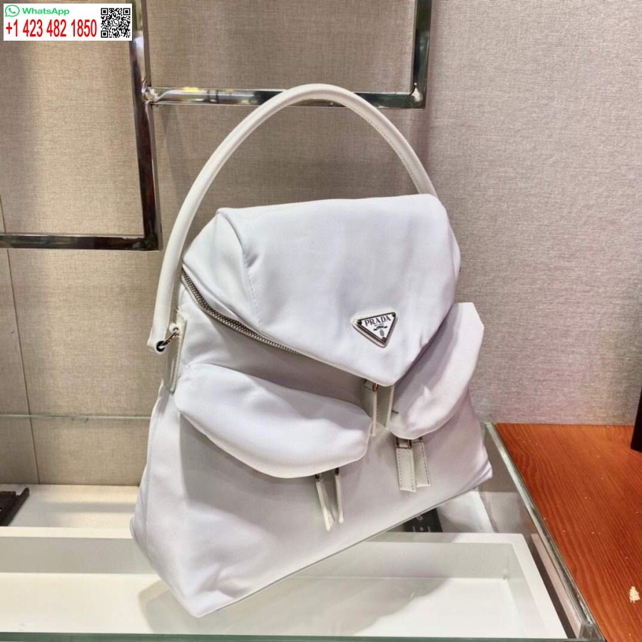 Replica Prada Signaux Nylon and Leather Hobo Bag 1BC160 White