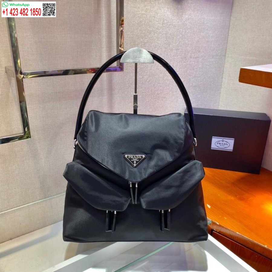 Replica Prada Signaux Nylon and Leather Hobo Bag 1BC160 Black