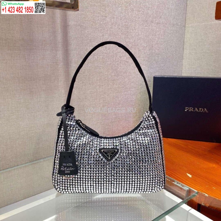 Replica Prada 1ne515 Prada Hobo Diamant Mini Schoudertas Zilver