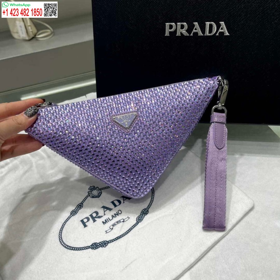Replica Prada 1ne039 Satijnen Zakje Met Kristallen Bezaaid Paars