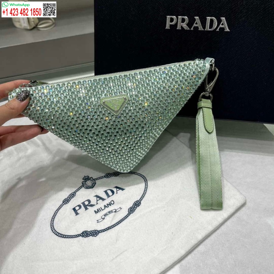 Replica Prada 1ne039 Met Kristallen Bezaaid Satijnen Zakje Groen