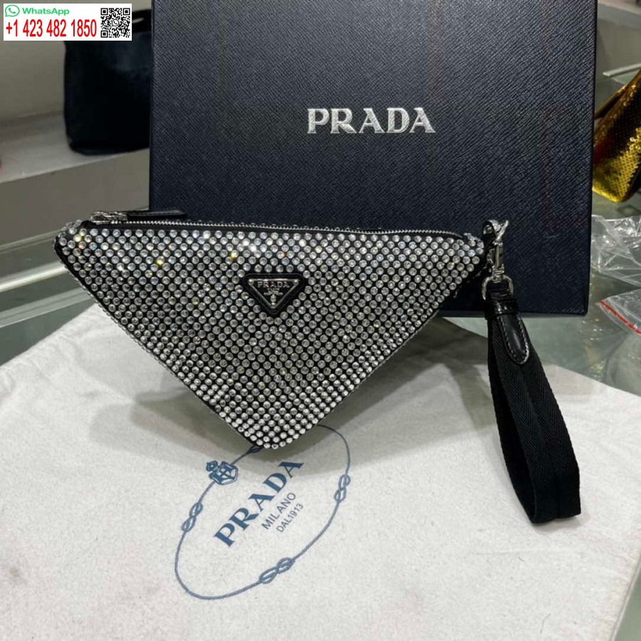 реплика Prada 1ne039 атласная сумка с кристаллами черного цвета