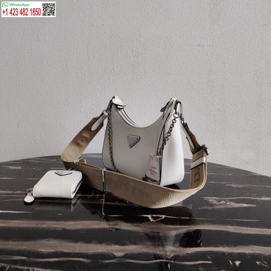 Replica Prada 1bh204 Prada Heruitgave 2005 Saffiano Lederen Tas In Wit Zilver