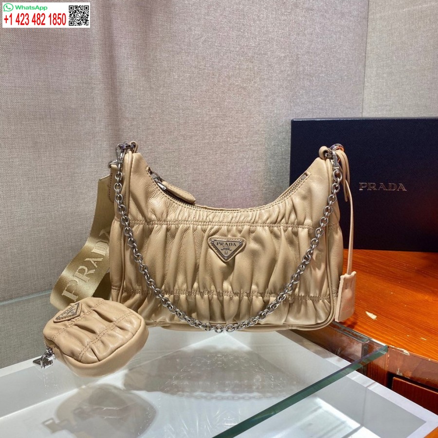 Replica Prada 1BH204 Mini Bags Prada Crossbody Leather bag In Apricot
