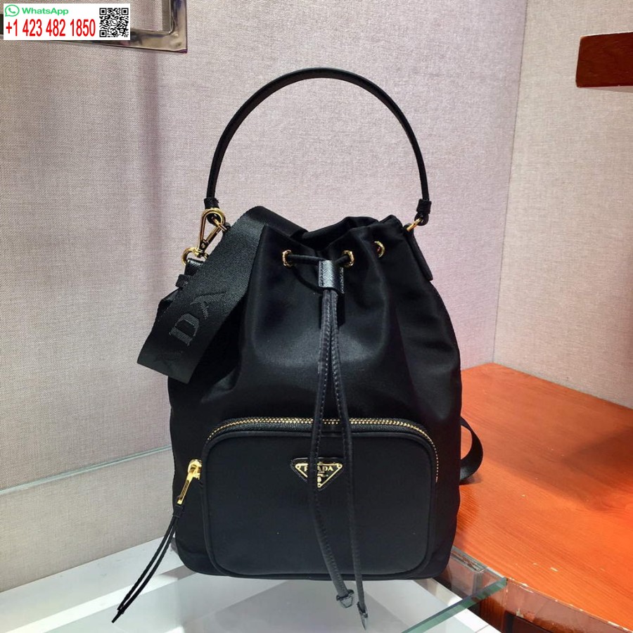 Replica Prada 1bh097 Secchiello Jacquard Logo Convertibile Medio Nero