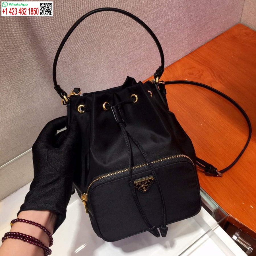 Replica Prada 1BH038 Prada Duet Re-Nylon Bucket shoulder bag Black