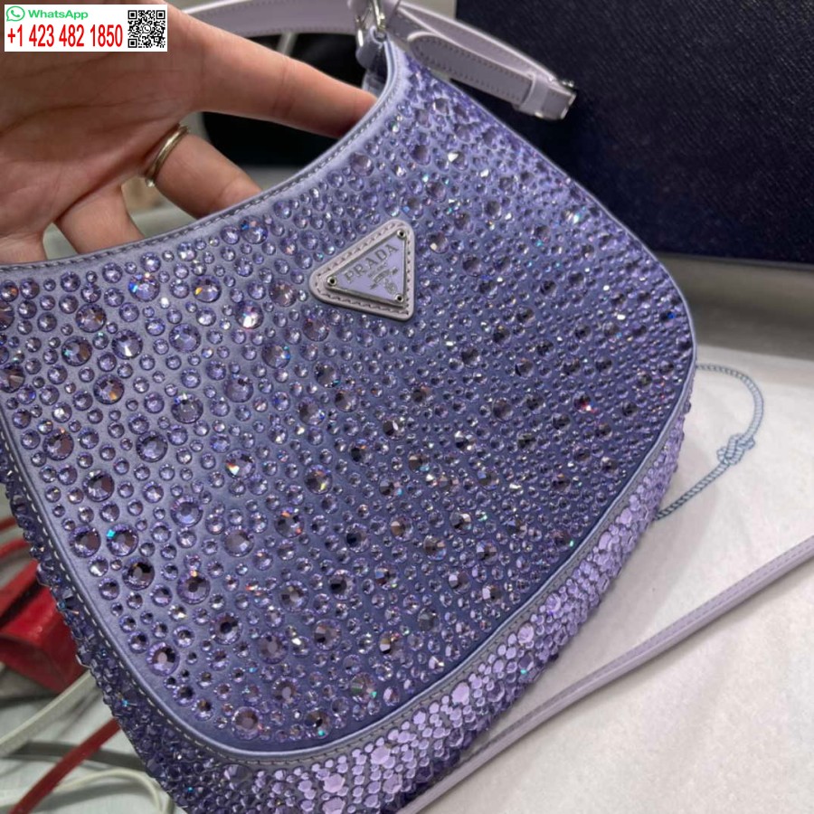 Replica Prada 1bc169 Prada Cleo Satiinilaukku Violetilla Applikaatiolla