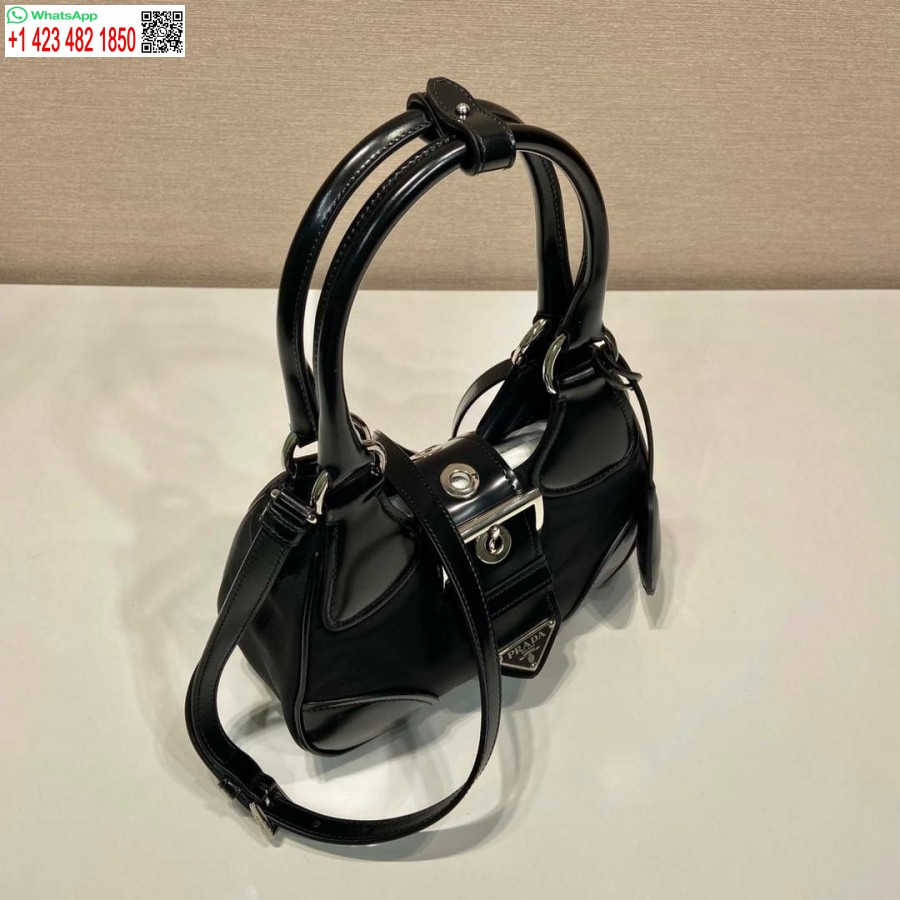 Replica Prada 1BA368 Prada Moon Re-Nylon and leather bag Black