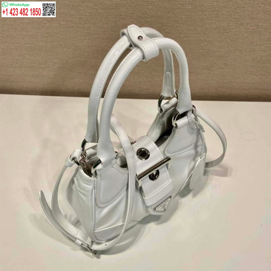 Replica Prada 1BA368 Moon padded patent leather bag White