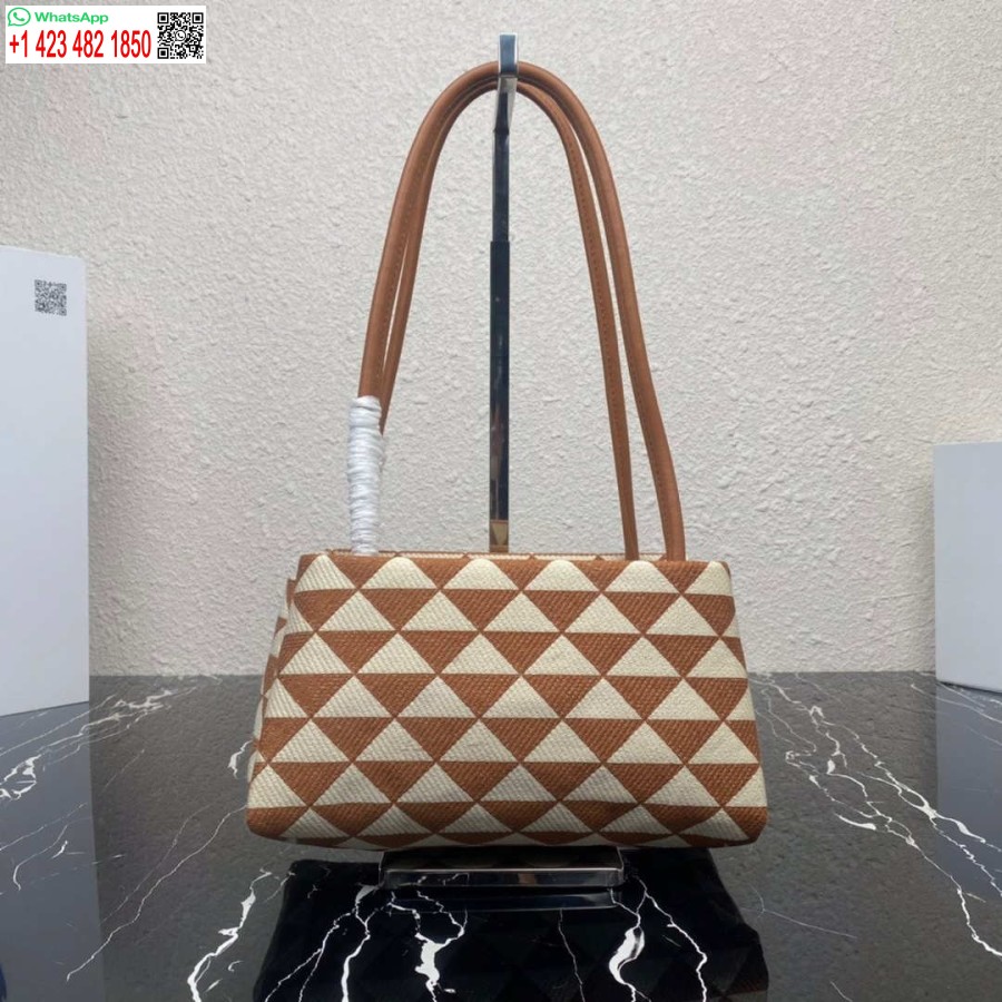 Replica Prada 1ba368 Van De Startbaan Kleine Geborduurde Stoffen Prada Symbole Tas Beige En Oranje