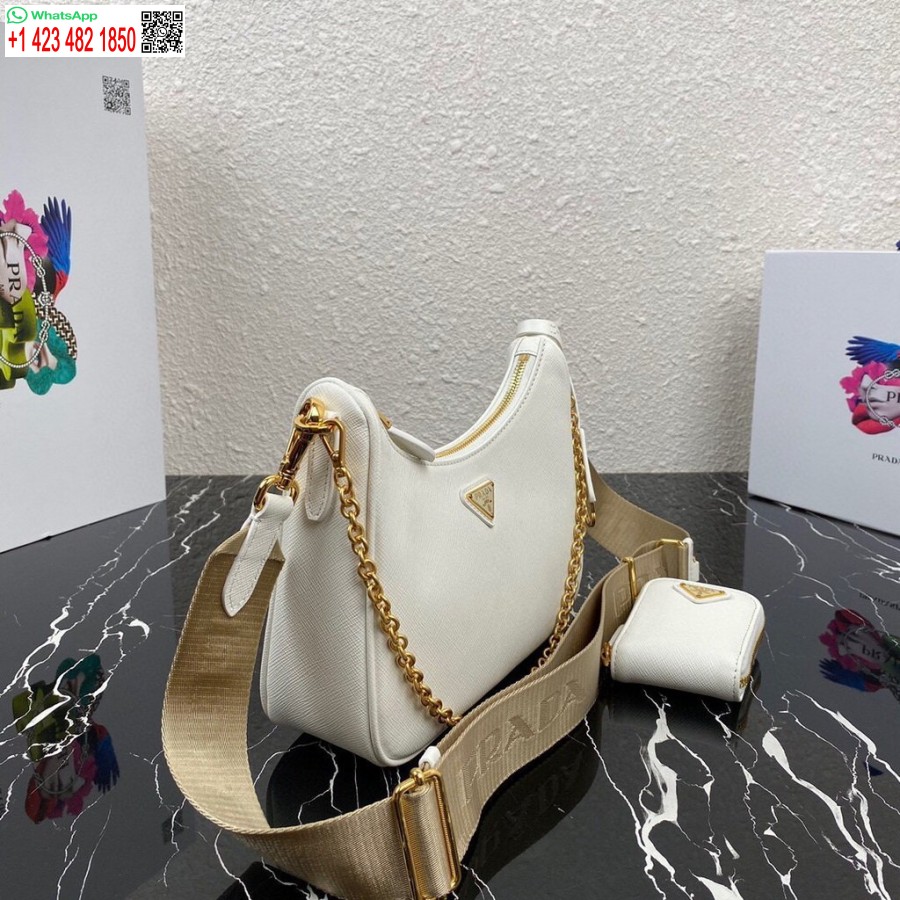 Replika Prada 1bh204 Prada Re-edycja 2005 Torba Ze Skóry Saffiano W Kolorze Białym