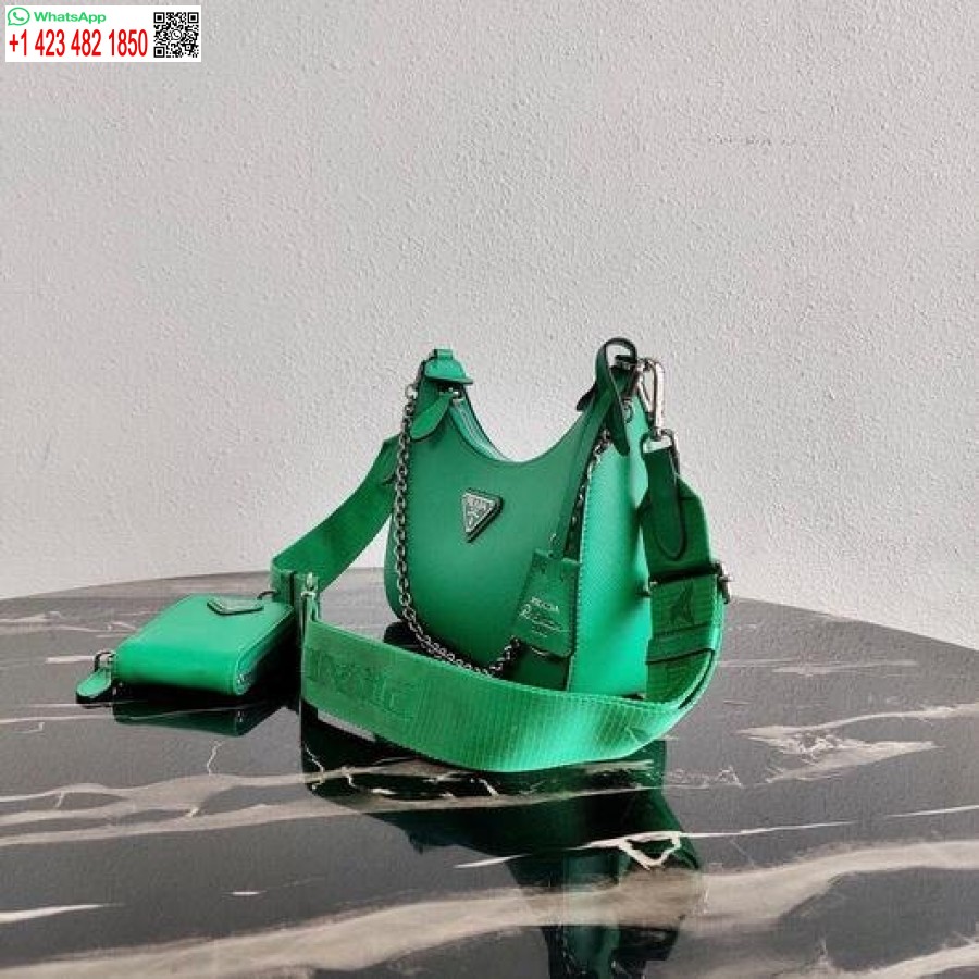 Replika Prada 1bh204 Prada Reedition 2005 Torba Ze Skóry Saffiano W Kolorze Zielonym