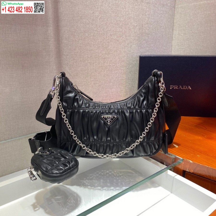 çoğaltma Prada 1bh204 Mini çanta Prada çapraz Askılı Deri çanta Siyah