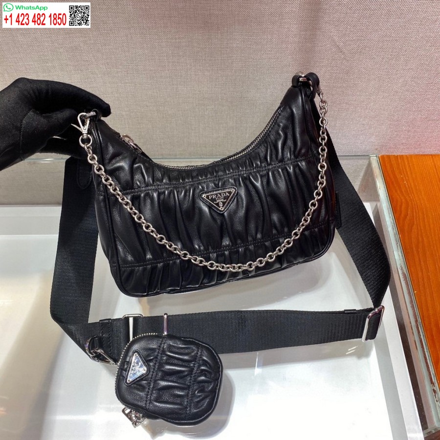 çoğaltma Prada 1bh204 Mini çanta Prada çapraz Askılı Deri çanta Siyah