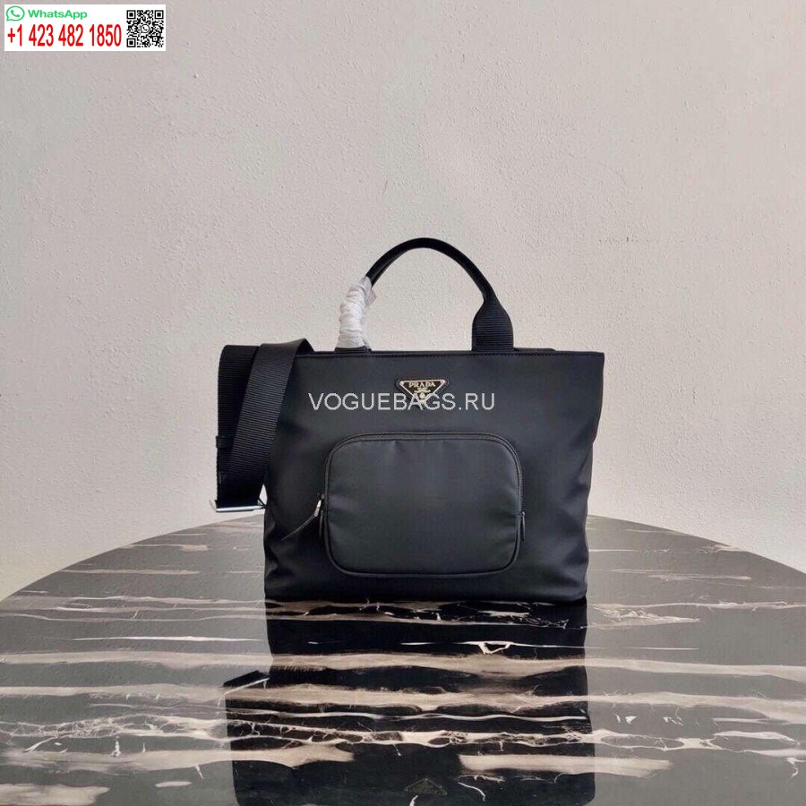 Replica Prada 1bg354 Borsa A Tracolla Tote Nylon Pelle Di Vitello Nera