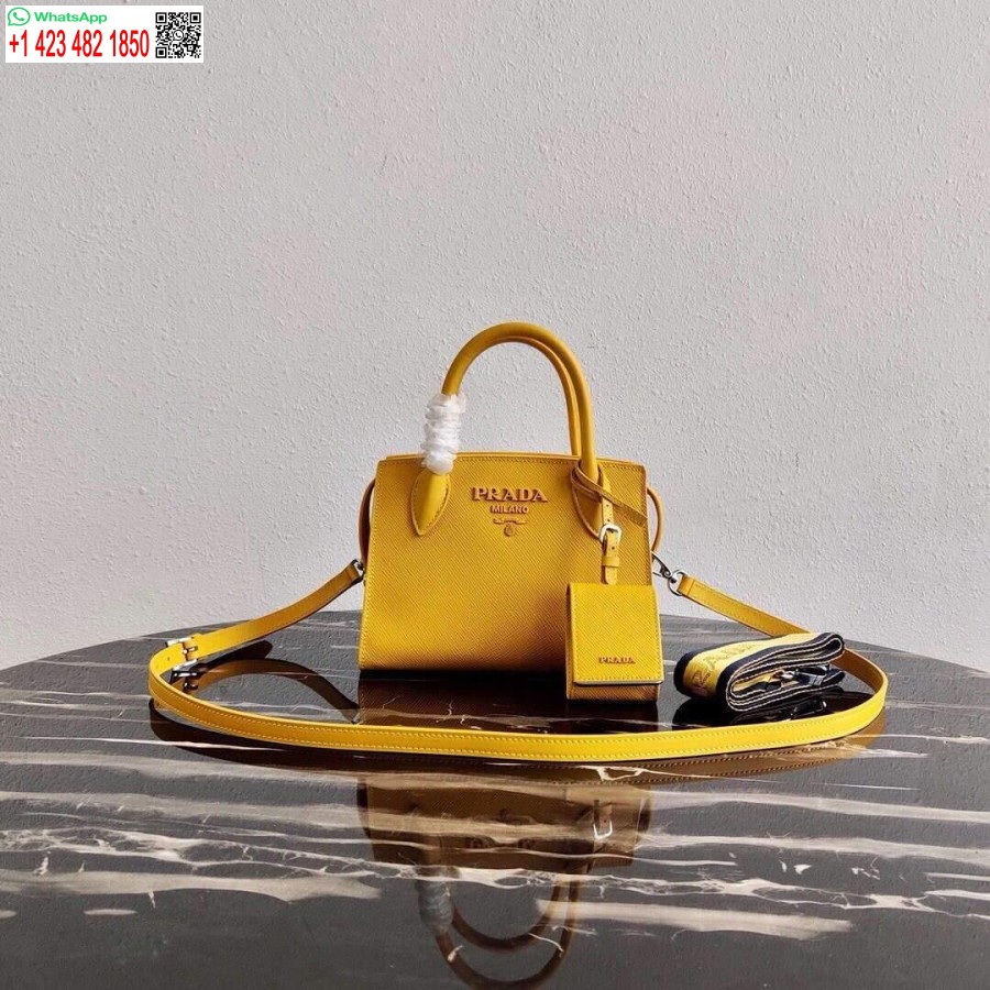 Replika Prada 1ba269 Skóra Saffiano Prada Monochromatyczna Torba żółta