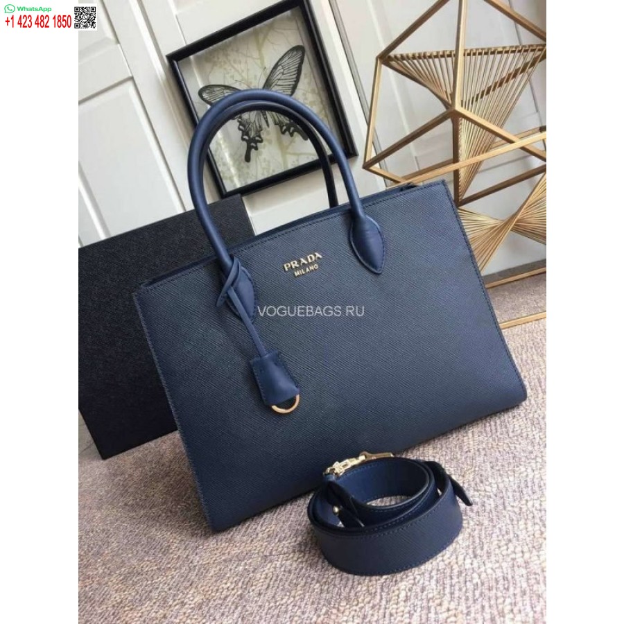 Replica Prada 1ba153 Borsa Grande In Pelle Saffiano In Blu Navy