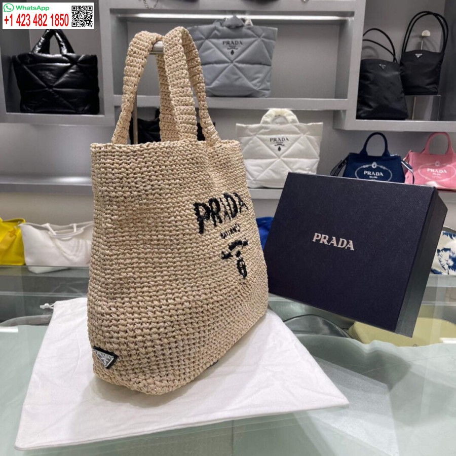 Replica Prada Small Raffia tote bag 1BG422 Apricot