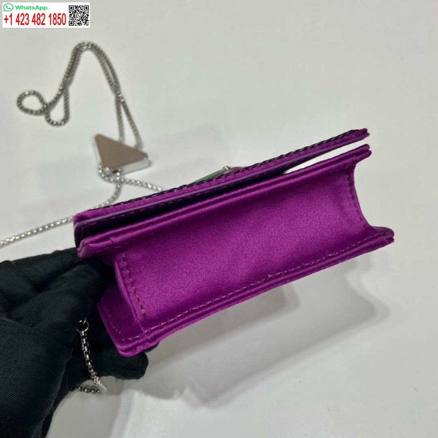 Réplica Porta-cartões Prada Cravejado De Lantejoulas E Alça De Ombro 1mr024 Roxo