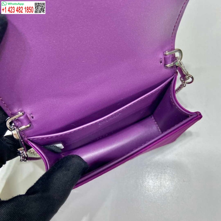 Réplica Porta-cartões Prada Cravejado De Lantejoulas E Alça De Ombro 1mr024 Roxo