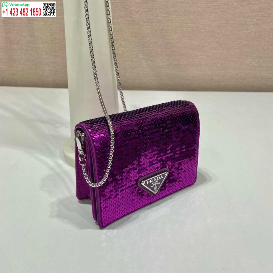 Replica Prada sequins-studded card holder with shoulder strap 1MR024 Purple