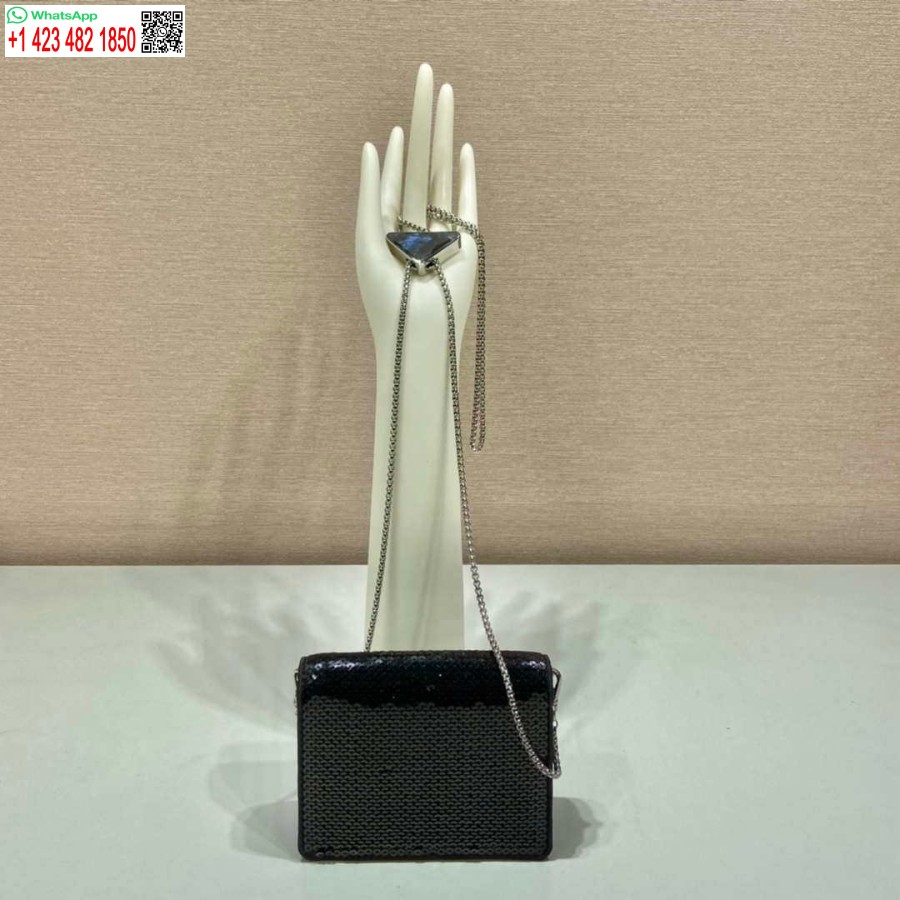 Replica Prada Suport Carduri Cu Paiete Cu Curea De Umar 1mr024 Negru