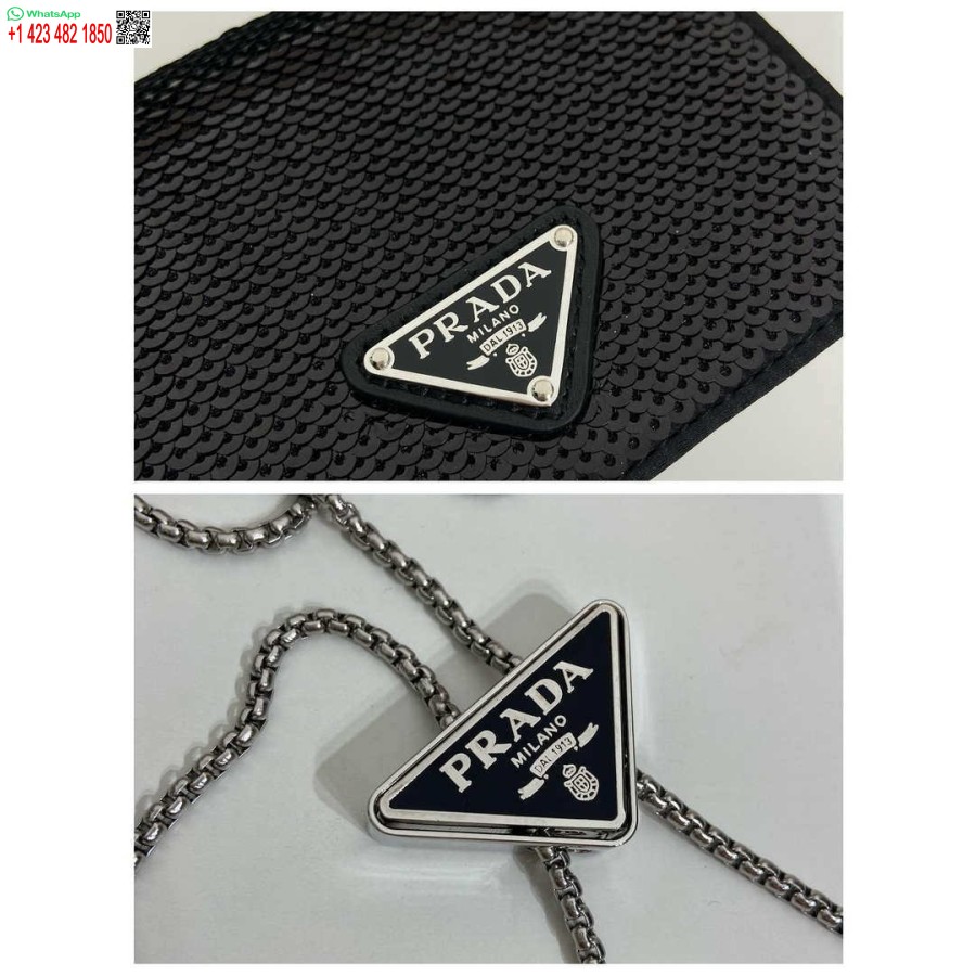 Replica Prada Suport Carduri Cu Paiete Cu Curea De Umar 1mr024 Negru