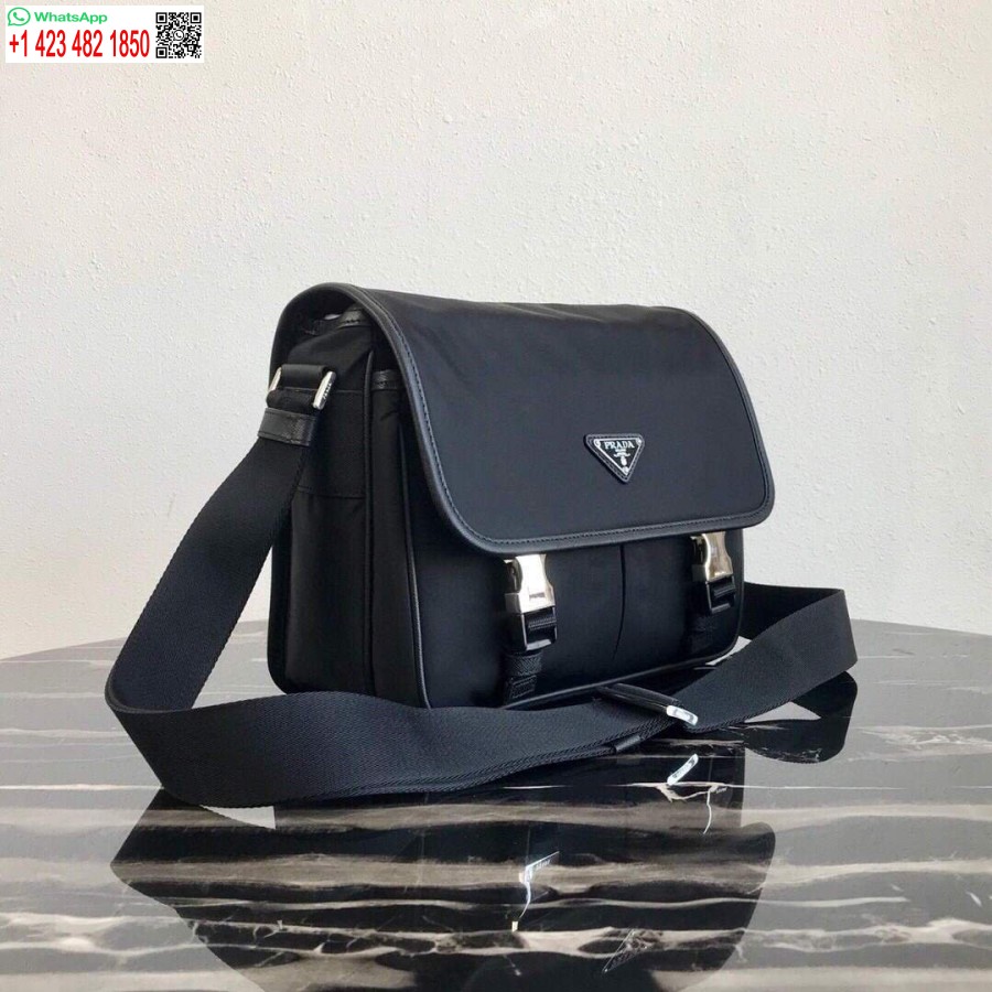 Replica Prada Nylon and Saffiano Leather Bag with Strap 2VD769 Black
