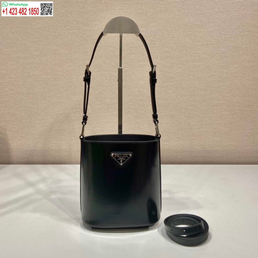 Replica Prada Mini brushed-leather bucket bag 1BE059 Black
